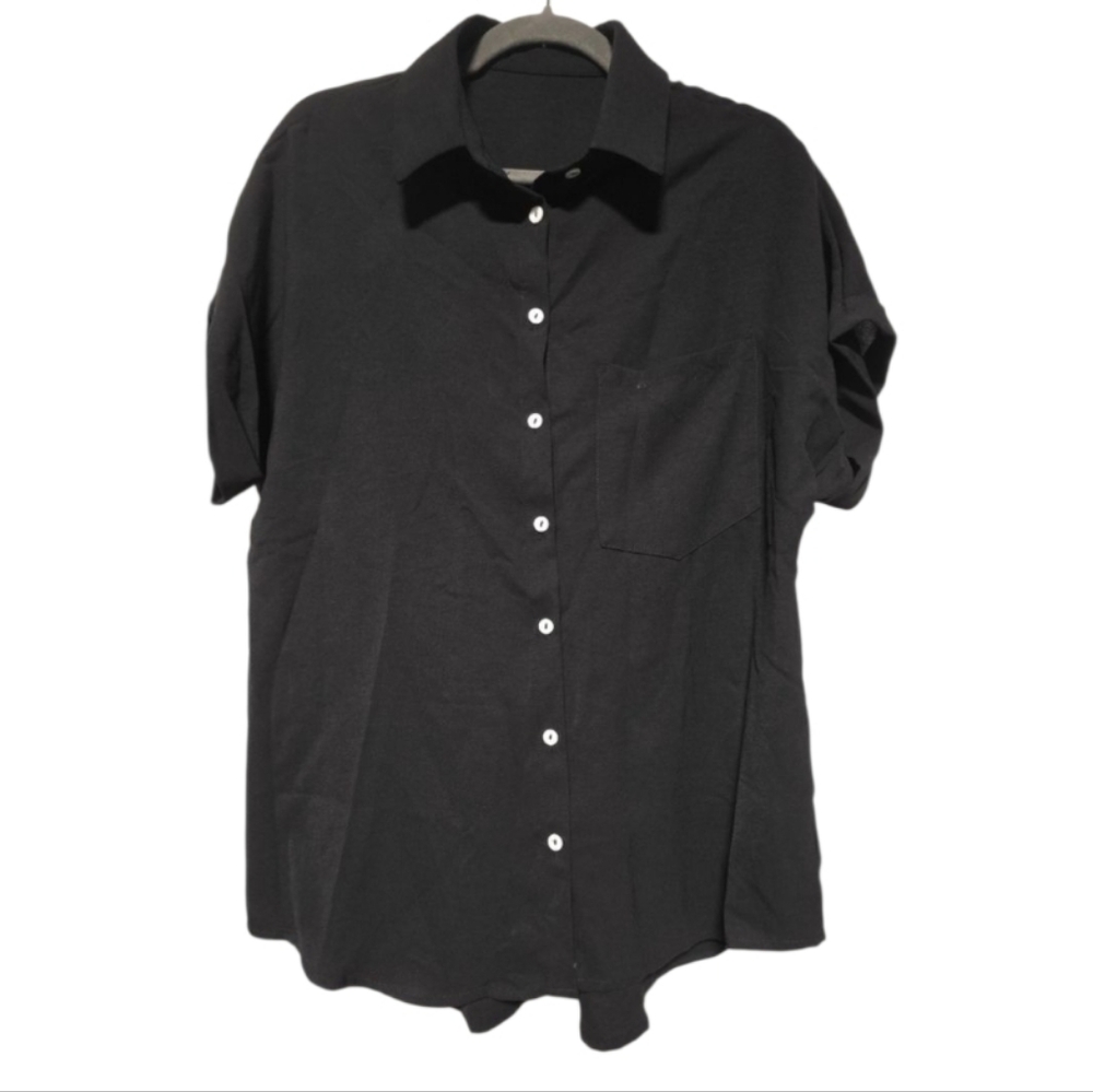 Woman Black Short Sleeve Blouse Size Large NEW